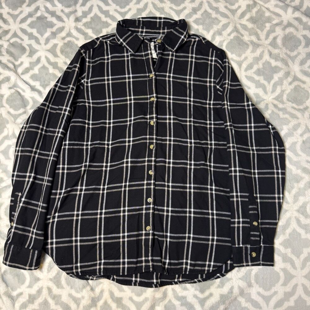 JACHS Girlfriend Women's S Black White Plaid Button Up Shirt Soft‎ Flannel